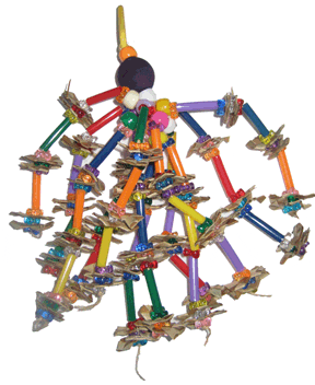A colorful Happy Harry toy made of wooden sticks.