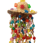 A colorful Falling Beads toy with beads hanging from it.